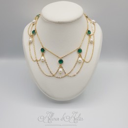 Collier en esclavage- Chaine et Strass - Vert