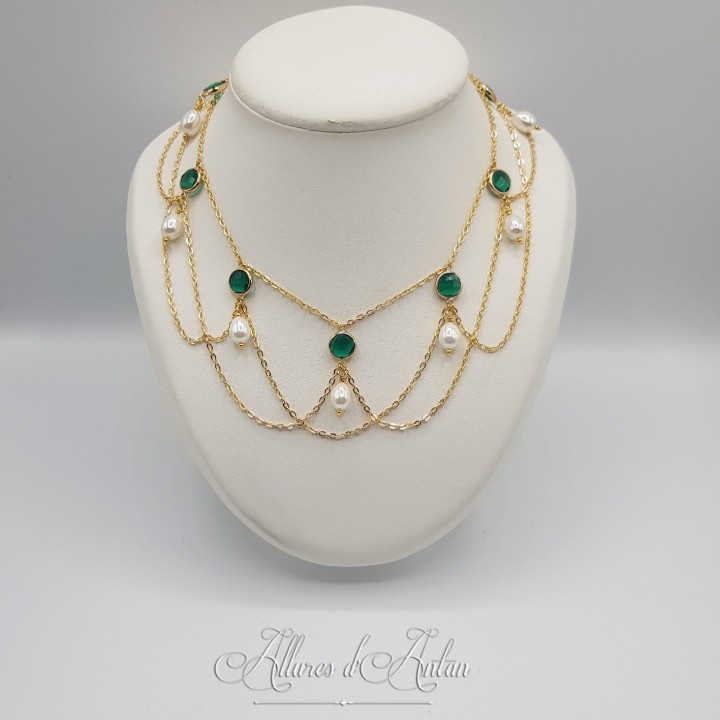 Collier en esclavage- Chaine et Strass - Vert