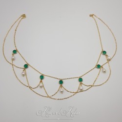 Collier en esclavage- Chaine et Strass - Vert
