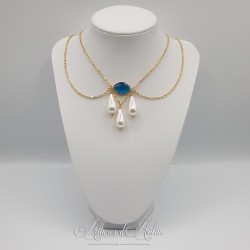 Collier- Chaine, Strass et Perles - Bleu