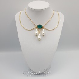 Collier- Chaine, Strass et Perles - Vert