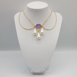 Collier- Chaine, Strass et Perles - Mauve
