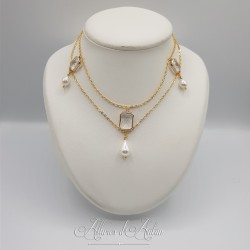 Collier- Chaine et Strass carré -Blanc