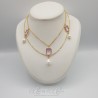 Collier- Chaine et Strass carré - Rose