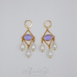 Boucles d'oreilles  Strass et Perles Gouttes - Mauve