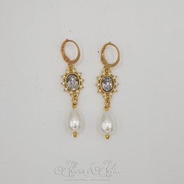 Boucles d'oreilles  Strass et Perles Gouttes - Gris