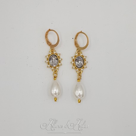 Boucles d'oreilles  Strass et Perles Gouttes - Gris