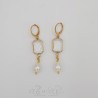 Boucles d'oreilles  Strass carré et Perles Gouttes -Blanc