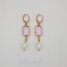 Boucles d'oreilles  Strass carré et Perles Gouttes -Rose