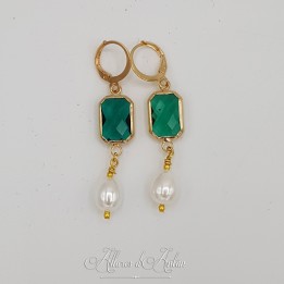 Boucles d'oreilles  Strass carré et Perles Gouttes -Mauve