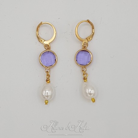 Boucles d'oreilles  Strass- Mauve