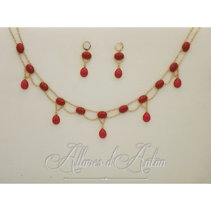 Parure gouttes Corail