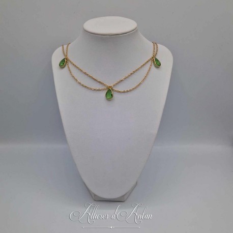 Collier- Chaine, Strass et Perles - Vert c