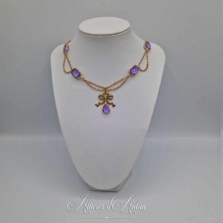 Collier en esclavage- Chaine et Strass - MAUVE