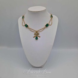 Collier en esclavage- Chaine et Strass - VERT