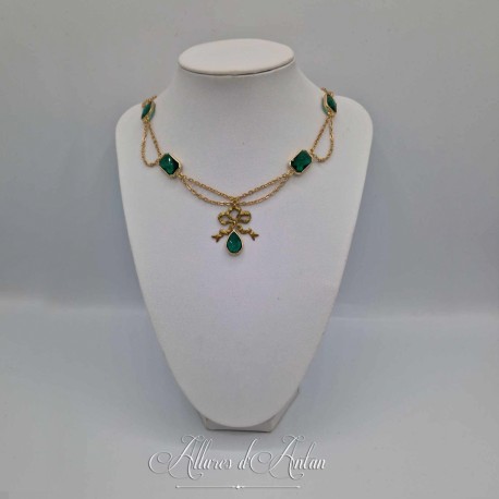 Collier en esclavage- Chaine et Strass - VERT