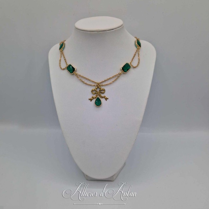 Collier en esclavage- Chaine et Strass - VERT