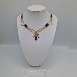 Collier en esclavage- Chaine et Strass - BLEU