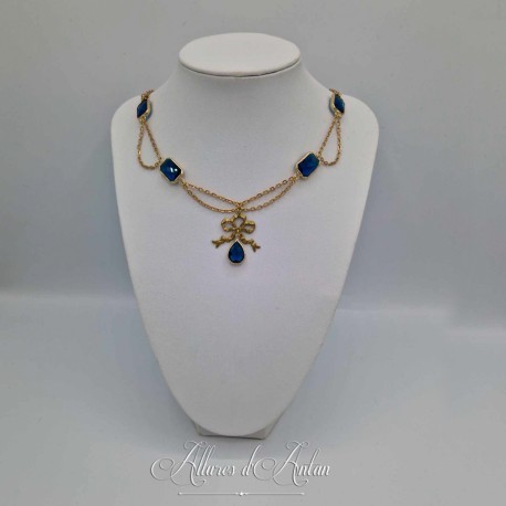 Collier en esclavage- Chaine et Strass - BLEU