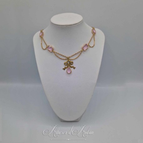 Collier en esclavage- Chaine et Strass - ROSE