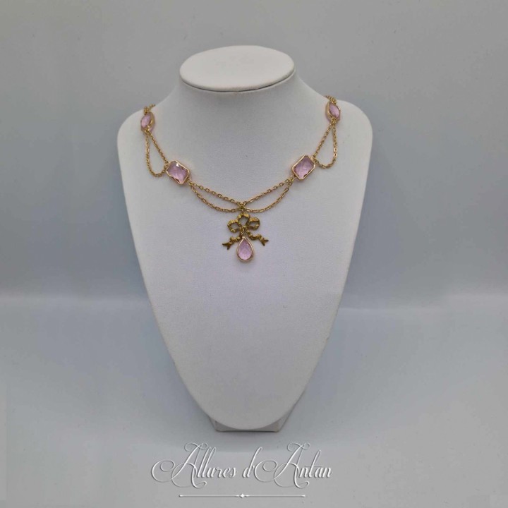 Collier en esclavage- Chaine et Strass - ROSE