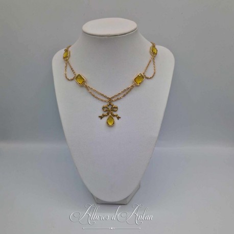 Collier en esclavage- Chaine et Strass - JAUNE