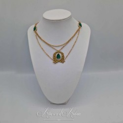 Collier en esclavage- Chaine et Strass - VERT