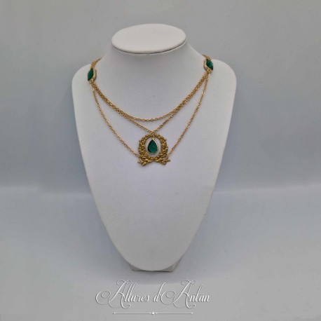 Collier en esclavage- Chaine et Strass - VERT