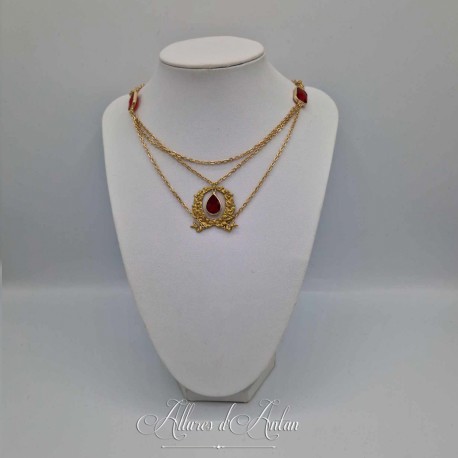 Collier en esclavage- Chaine et Strass - ROUGE