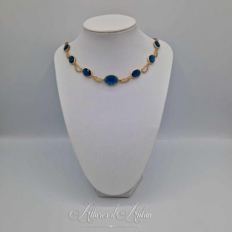 Collier- Chaine et Strass - BLEU