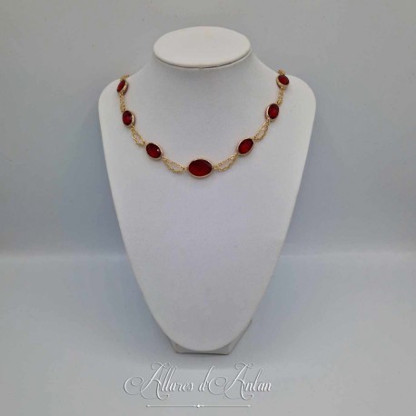 Collier- Chaine et Strass - ROUGE