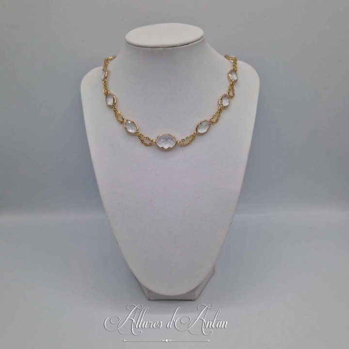 Collier- Chaine et Strass - BLANC