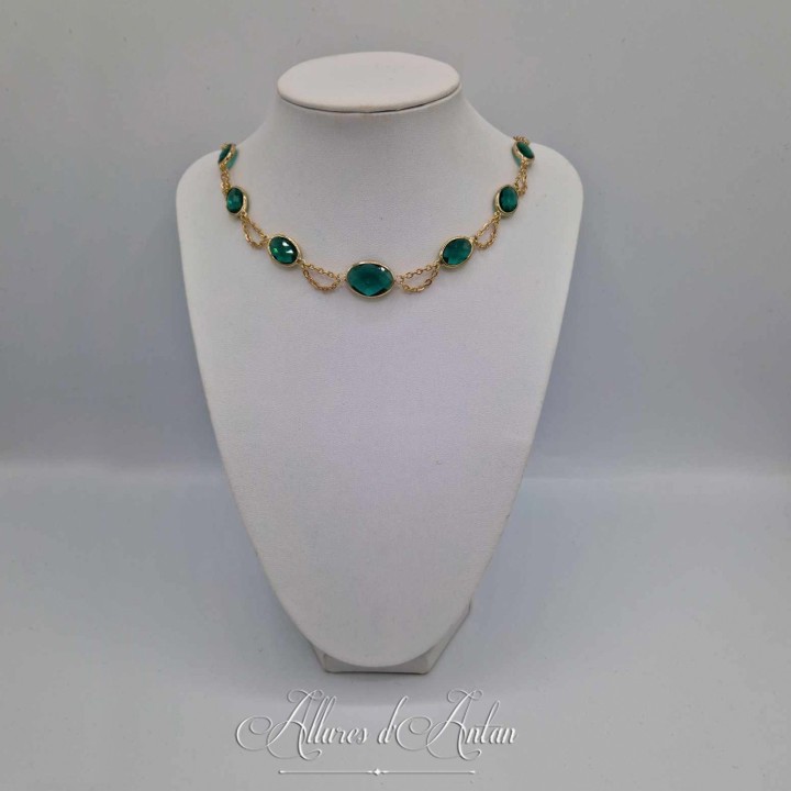 Collier- Chaine et Strass - VERT