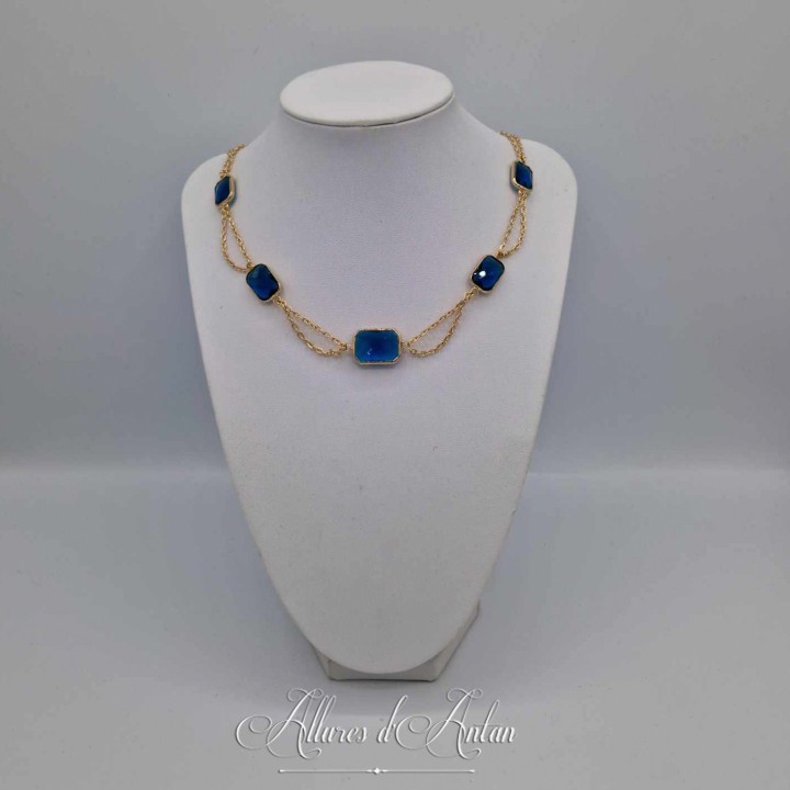 Collier- Chaine et Strass - BLEU