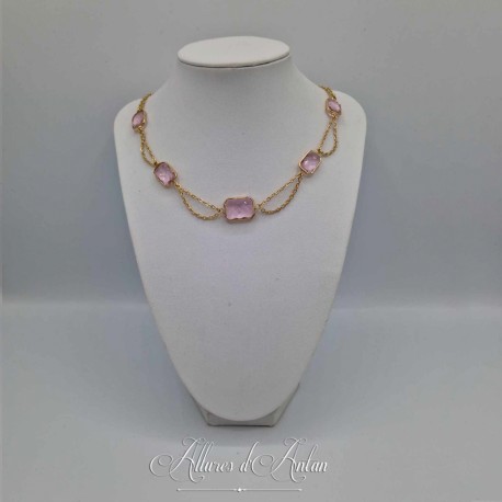 Collier- Chaine et Strass - ROSE