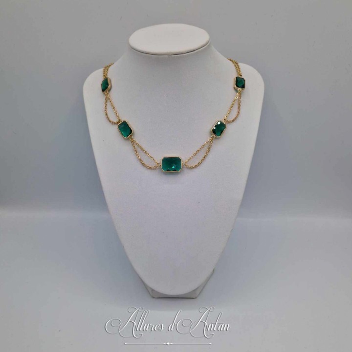 Collier- Chaine et Strass - VERT