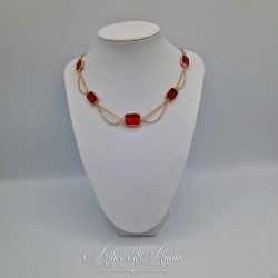 Collier- Chaine et Strass - ROUGE
