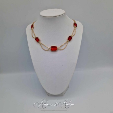 Collier- Chaine et Strass - ROUGE