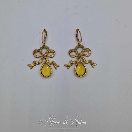 Boucles d'oreilles XVIIIe Noeud - strass JAUNE