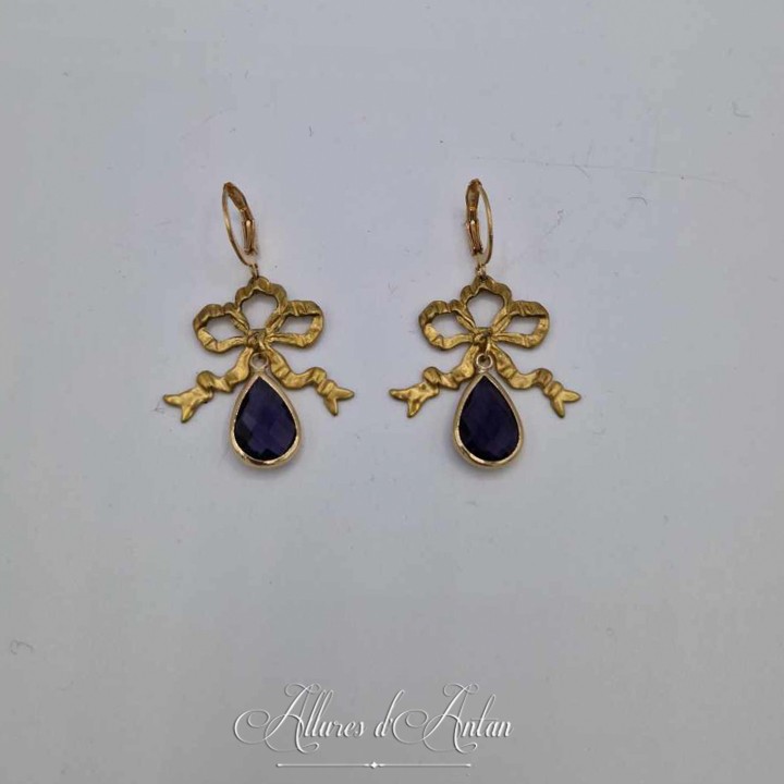 Boucles d'oreilles XVIIIe Noeud - strass VIOLET