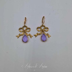 Boucles d'oreilles XVIIIe Noeud - strass MAUVE