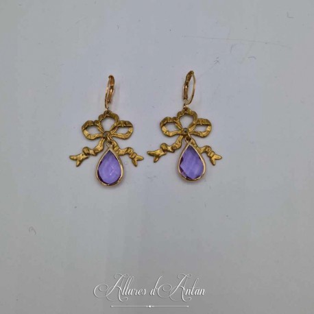 Boucles d'oreilles XVIIIe Noeud - strass MAUVE