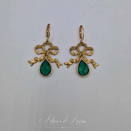 Boucles d'oreilles XVIIIe Noeud - strass VERT