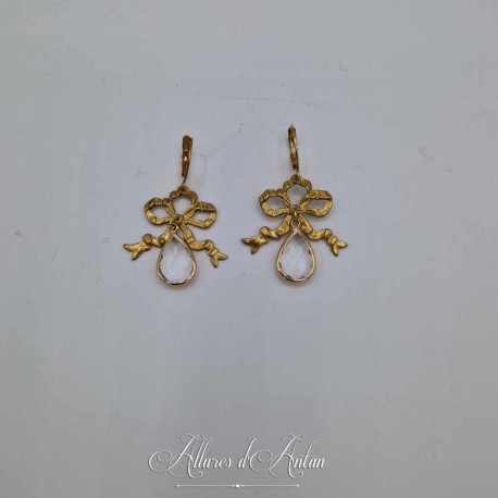 Boucles d'oreilles XVIIIe Noeud - strass BLANC