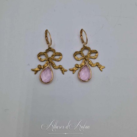 Boucles d'oreilles XVIIIe Noeud - strass ROSE
