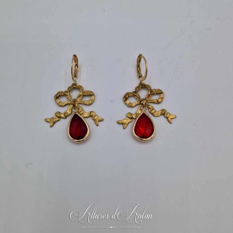 Boucles d'oreilles XVIIIe Noeud - strass ROUGE
