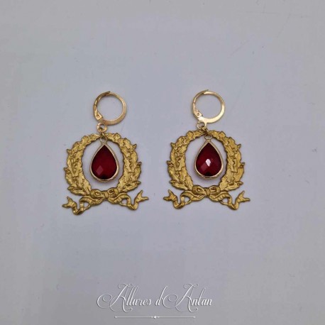 Boucles d'oreilles XVIIIe Noeud - Strass ROUGE