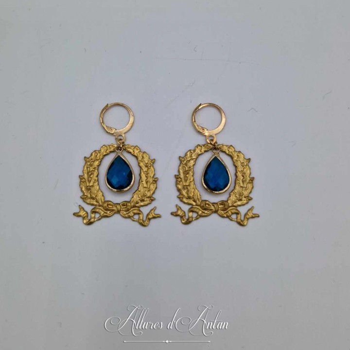 Boucles d'oreilles XVIIIe Noeud - Strass BLEU