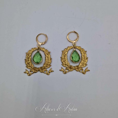 Boucles d'oreilles XVIIIe Noeud - Strass VERT CLAIR