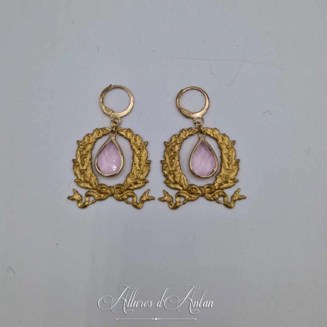 Boucles d'oreilles XVIIIe Noeud - Strass ROSE